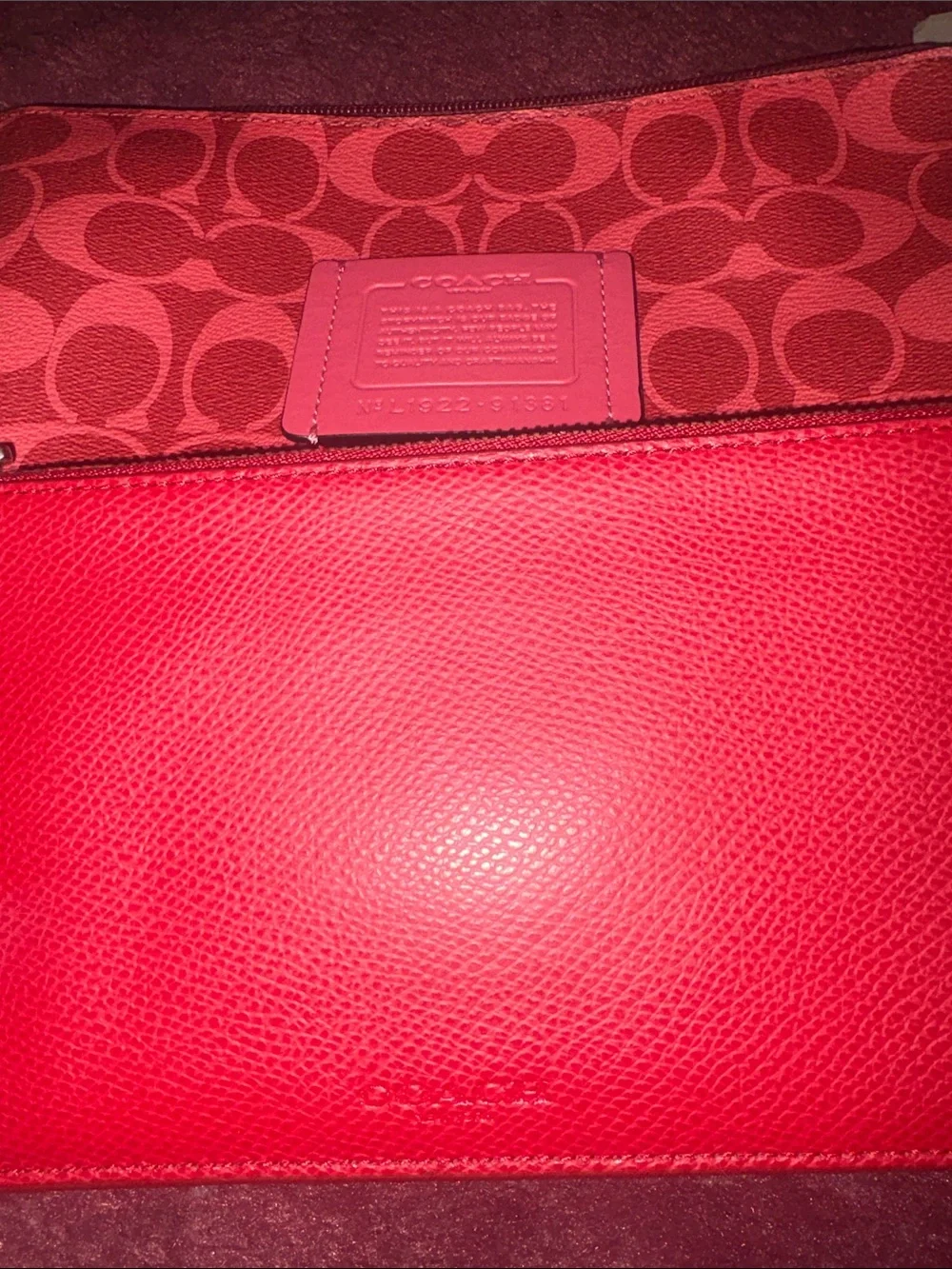 Coach Brown Signature Tote with Red Trim and Matching Red Pouches